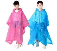 2 Stück Kinder Regenmäntel mit Kapuze, Leichter Kleinkind Regenbekleidung Wiederverwendbar Eva-Ponchos, Faltbare Regenschutz für Jungen Mädchen, Unisex Regencape für Schule gehen/Camping (Blau&Rosa)