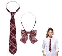 2 Stück Kinderkrawatten und Schleifen, enge, süße, karierte Uniform-Studentenkrawatten für Jungen und Mädchen, japanische Cosplay-Krawatten