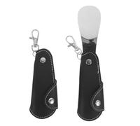 2 Stück Klappbarer Schuhlöffel aus Edelstahl 18,5x5x3,7cm für Stiefel | PU Detail, Eleganter Metall Look, für Büro und Geschäftsreisen, Passt in Taschen, Immer am Schlüssel