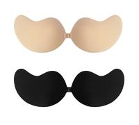 2 Stück Klebe Bh Push Up, Haut Freundlich Sticky Bra Trägerloser Bh Rückenfrei, Strapless Unsichtbar Adhesive Bra für Abendkleid Brautkleid Badeanzug und rückenfreie, Schwarz und Hautfarbe Größe B