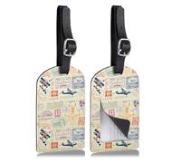 2 Stück Kofferanhänger aus Kunstleder Gepäckanhänger Mit Adressschild Luggage Tag PU-Leder Wasserdichte UV-Druck Doppelseitiges Personalized ID Etiketten Reisezubehör