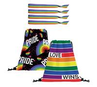 2 Stück Kordelzugbeutel, 4 Stück Armbänder, Regenbogen-Rucksack, Artikel-Aufbewahrungstasche, Regenbogen-Turnbeutel, Sport-Kordelzugbeutel