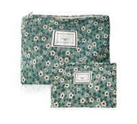 2 Stück Kosmetiktasche, Praktische Kulturtasche, Reise-Kosmetiktasche, Blumentasche, Aufbewahrungstasche, Kleine Handtasche, Damen-Set, Kosmetiktasche (Grün)