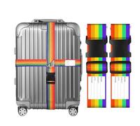 2 Stück Kreuz Gepäckgurte, Koffergurt Regenbogenfarben, Kofferband Gurt Sicher & auffällig, Gepäckband inkl. Namensschilder, Verstellbare Reisekoffergurte