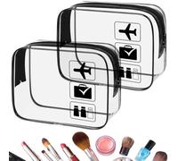 2 Stück Kulturbeutel Transparent,Kulturtasche zum Transport von Flüssigkeiten,Flugzeug PVC Kosmetiktasche Wasserdicht, Handgepäck-Reisezubehör, Make-up Tasche für Männer, Frauen, Kinder(Schwarz)