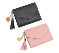2 Stück Kurze Damen-Geldbörse, Pu-Er-Geldbörse, Süße Geldbörse, Tragbare Geldbörse, Kompakte Geldbörse (Rosa, Schwarz)