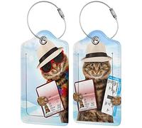 2 Stück lustige Katzen-Gepäckanhänger für Koffer, Damen, Herren, Kinder, Taschenanhänger für Ledergepäck mit wasserdichten Kofferanhängern, Stahlschlaufe für Reisetasche, Koffer (lustige Katze)