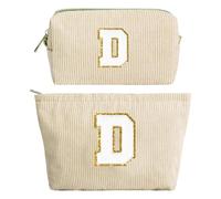 2 Stück Make-up-Tasche, Cord-Kosmetiktasche, Reise Kulturbeutel Schminktasche Damen, Weihnachten Geburtstag Geschenk für Frauen Mutter Tante Mädchen Schwester, Beige Muttertagsgeschenke für Mama