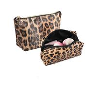 2 Stück Make Up Tasche Kulturbeutel Tragbar Reise PU-Leder Schminktasche Kosmetiktasche Mit wasserbeständig und strapazierfähigem (Leopard)