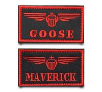 2 Stück MAVERICK GOOSE Rot Lustiger Flagge Patch Stickerei Taktische Abzeichen Aufnäher mit Nylon Militär Patch Applikation für Kleidung Hut Rucksäcke Jacke Jeans Taschen Weste