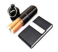 2 Stück Mini Edelstahl Zigarettenetui,PU Leder Visitenkarte Zigaretten Halter Zigarettenschachtel für Outdoor-Aktivitäten (Black)