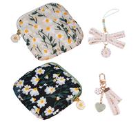 2 Stück Mit Gänseblümchen Bestickte Aufbewahrungstasche Und 2 Schlüsselanhänger, Süße Aufbewahrungstasche, Tragbare Geldbörse, Damen-Aufbewahrungstasche