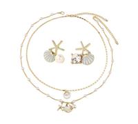 2 Stück Muschelketten, 1 Paar Muschelohrringe, Schmuck Im Bohème-Stil, Perlenkette Aus Legierung, Ohrringe Im Fantasy-Ozean-Stil, Strandurlaubsschmuck