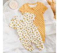 2 Stück Neugeborenen Baby Mädchen süße Herz Strick & Ditsy Blumen Langarm Strampler Set Muster