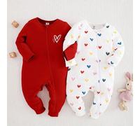 2 Stück Neugeborenen Baby Mädchen süßer Herz Muster gestrickter Langarm Jumpsuit Set, Herbst/Winter