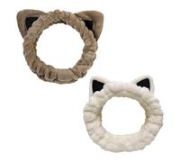 2 Stück niedliche Katzen-Spa-Stirnbänder, flauschiges Gesichtswaschen-Haarband, elastische Kosmetik-Haarbänder, weiches Make-up, Kopfband, Hautpflege, Handtuch, Stirnbänder für Gesichtsdusche,