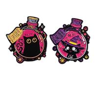 2 Stück Niedlicher schwarzer Katzen Anstecker Pin, Tier Dekoratives Abzeichen Zubehör, böse schwarze Katze in Flasche, Emaille Brosche Abzeichen für Rucksack Tasche Jacke Modeschmuck