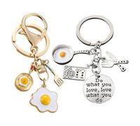2 Stück Omelett-Schlüsselanhänger, Süße Schlüsselanhänger, Lustige Schlüsselanhänger, Schlüsselanhänger Mit Küchenutensilien-Motiv, Geschenk-Schlüsselanhänger