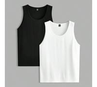 2 Stück Pack Herren Sommer einfarbiges rundhals loses gestricktes Lässig Trägershirt, ärmelloses Urban Tanktop