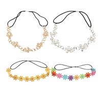 2 Stück Perlenblumen-Stirnbänder, 2 Stück Gänseblümchen-Stirnbänder, Elastische Stirnbänder, Retro-Stirnbänder Für Damen, Dekorative Stirnbänder Für Mädchen