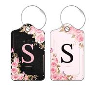 2 Stück Personalisierte Kofferanhänger mit Initialen, Koffer Gepäckanhänger aus PU-Leder, Reisegepäckanhänger für Frauen und Mädchen (S)