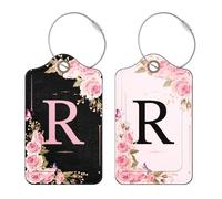 2 Stück Personalisierte Kofferanhänger mit Initialen, Koffer Gepäckanhänger aus PU-Leder, Reisegepäckanhänger für Frauen und Mädchen (R)