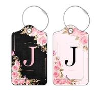 2 Stück Personalisierte Kofferanhänger mit Initialen, Koffer Gepäckanhänger aus PU-Leder, Reisegepäckanhänger für Frauen und Mädchen (J)