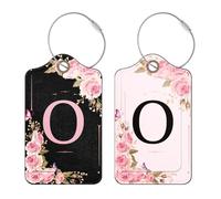 2 Stück Personalisierte Kofferanhänger mit Initialen, Koffer Gepäckanhänger aus PU-Leder, Reisegepäckanhänger für Frauen und Mädchen (O)