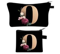 2 Stück Personalisierte Make Up Tasche, Geschenke für Freundin Mütter, A-Z Personalisierte Damen Kosmetiktasche, Geburtstagsgeschenke für Frauen, Beste Freundin, Initiale Schminktäschchen (O)