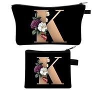 2 Stück Personalisierte Make Up Tasche, Geschenke für Freundin Mütter, A-Z Personalisierte Damen Kosmetiktasche, Geburtstagsgeschenke für Frauen, Beste Freundin, Initiale Schminktäschchen (K)