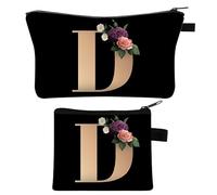 2 Stück Personalisierte Make Up Tasche, Geschenke für Freundin Mütter, A-Z Personalisierte Damen Kosmetiktasche, Geburtstagsgeschenke für Frauen, Beste Freundin, Initiale Schminktäschchen (D)