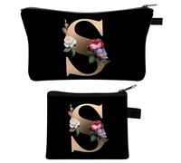 2 Stück Personalisierte Make Up Tasche, Geschenke für Freundin Mütter, A-Z Personalisierte Damen Kosmetiktasche, Geburtstagsgeschenke für Frauen, Beste Freundin, Initiale Schminktäschchen (S)