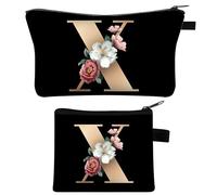 2 Stück Personalisierte Make Up Tasche, Geschenke für Freundin Mütter, A-Z Personalisierte Damen Kosmetiktasche, Geburtstagsgeschenke für Frauen, Beste Freundin, Initiale Schminktäschchen (X)