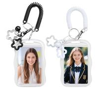 2 Stück Photocard Holder Keychain | Ausweishalter mit Spring Rope, Star Bells Kartenhülle für ID Card & Fotokarten | Fotokartenhalter Display, Schlüsselanhänger für Ausweis, Buskarte und Idol Photo