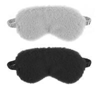 2 Stück Plüsch Augenmaske Weiche Schlaf Augenbinde Augenabdeckung Bequem Pelziges Kunstfell Schlafmaske Satin Nickerchen Nacht Augenschutz Abdeckung für Damen Und Herren Geschenk (Schwarz Grau)