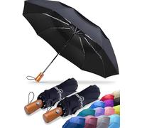 2 Stück Premium große winddichte Doppel-Baldachin-Regenschirme für Regen - Reise-kompakter automatischer faltbarer Regenschirm für Rucksack - tragbarer, übergroßer schwarzer kompakter Regenschirm für