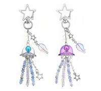 2 Stück Quallen Schlüsselanhänger, Niedlicher Y2K-Auto-Schlüsselanhänger für Frauen und Mädchen, Aesthetic Süße Keychain, Ästhetische Stern Zubehör, für Kamera, Geldbörse, Gepäck (Farbmischung 1)