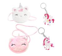 2 Stück Regenbogen-Pferde-Umhängetasche, 2 Stück Schlüsselanhänger, Plüsch-Rucksack, Mädchen-Geldbörse, Kinder-Umhängetasche, süßer Cartoon-Rucksack, Prinzessinnen-Geschenk