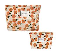 2 Stück Reise-Kulturbeutel, Multifunktionale Kosmetiktasche, Handtasche Kleine Kosmetiktasche, Damen-Kosmetiktasche, Cord-Kosmetiktasche, Blumenmuster(Orange)
