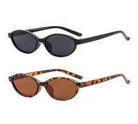 2 Stück Retro Oval Sonnenbrille, Ovale Kleine Katzenaugen Sonnenbrille 90er Vintage Trendy Skinny Sonnenbrillen Modische Schmale für Damen und Herren Reisen Geschenke（Leopardenmuster + Schwarz）