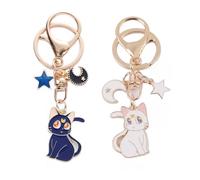2 Stück Sailor Moon Schlüsselanhänger, Cartoon Niedlich Magie Katze Schlüsselanhänger, Sailor Moon Anime Figur Souvenir Schlüsselringe für Tasche Handy Auto Teenager Mädchen Katzenliebhaber