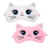 2 Stück Schlafmaske für Kinder, Weiche Plüsch Augenbinden Kinder Bunt Niedlich Katze Schlafaugenabdeckung Lustig Tier Schlafaugenmaske für Frauen Mädchen Zuhause Reisen Nickerchen (Rosa, Weiß)
