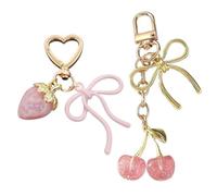 2 Stück Schlüsselanhänger, Erdbeer- Und Kirsch-Süßer Anhänger, Exquisite Accessoires Im Minimalistischen Stil, Rucksack-Fruchtanhänger.