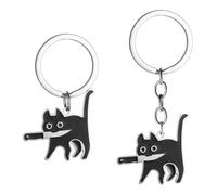 2 Stück Schwarze Katzen-Schlüsselanhänger, Edelstahl-Cartoon-Schlüsselanhänger, Niedliche Anhänger-Schlüsselanhänger, Kreative Schlüsselanhänger
