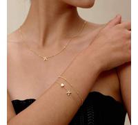 2 Stück/Set elegantes Liebesbrief Anfangsbuchstabe A-Z Ketten Armband, Frauen Schmuckgeschenk, mit zufälliger Anzahl an Perlen pro Festlänge