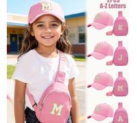2 Stück/Set Kinder Baseball Kappe mit 26 Buchstaben Aufdruck & LKW Fahrer Hut und Brusttasche Set, modischer lässiger Sonnenhut, tragbare Mini-Münzbör