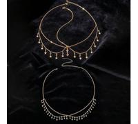 2 Stück/Set modischer, bohemian-artiger goldener & silberner Muschelketten-Legierungsanhänger mit Kristallanhänger und vintage Stern-Herz Taillenkette