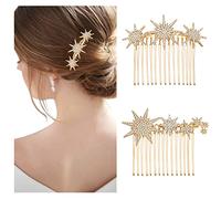 2 Stück Steckkämme für die Haare Stern Legierung Strass Haar Seitenkämme Strass Kopfschmuck Braut Hochzeit Haarkamm Kristall Haarschmuck für Damen und Mädchen Geschenk 15 Zähne 7.3cm (Gold)