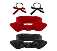 2 Stück Stirnbänder, 2 Haargummis, Damen-Haarbänder, Rote Schleifen-Stirnbänder, Retro-Stirnbänder, Haar-Accessoires, Geeignet Für Sport, Yoga, Gesichtswasch-Stirnbänder (Rot, Schwarz)