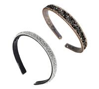 2 Stück Strass-Stirnbänder, Glänzende Stirnbänder, Elee Damen-Stirnbänder, Frisuren-Dekorations-Stirnbänder, Rutschfeste Stirnbänder (Silber, Schwarz)